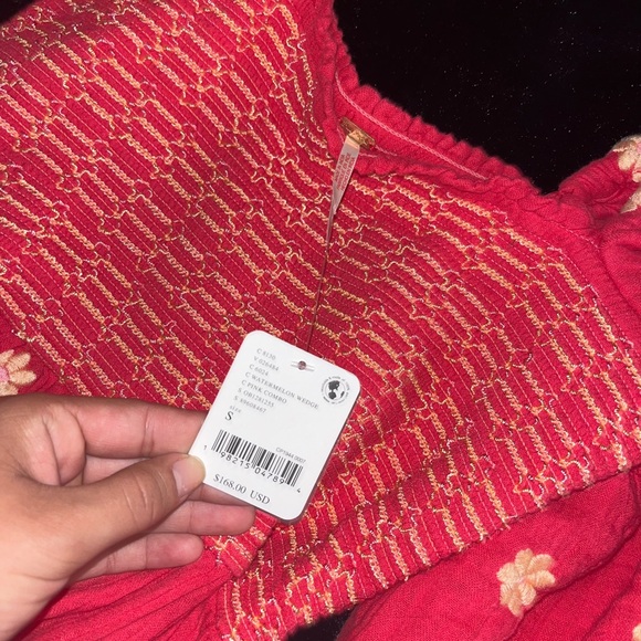 NWT Free People Dahlia Embroidered Midi Dress Small Watermelon Wedge - Picture 5 of 8